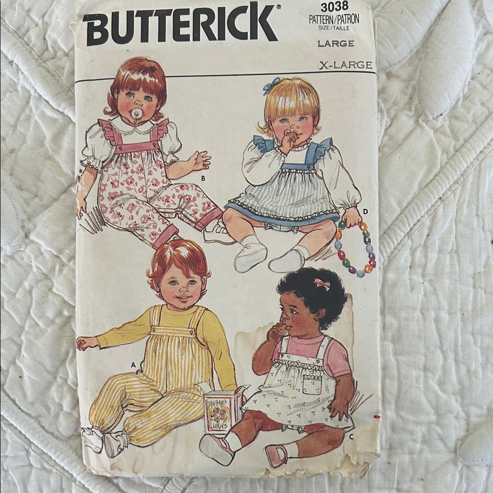 Butterick Baby Pattern 3381 Overalls, bloomers, jumper and pinafore. Size lg xl
